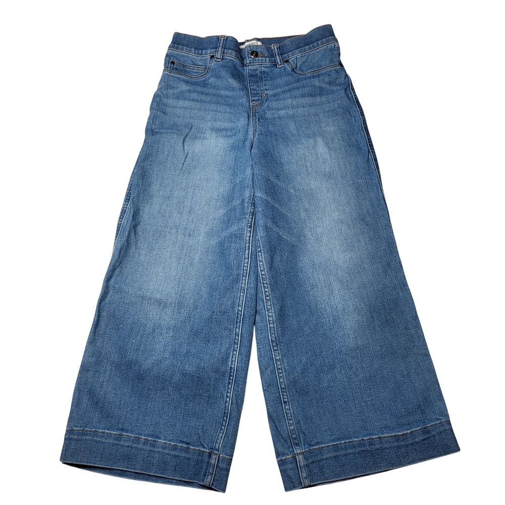 Spanx Blue Pull On Crop Wide Leg Jeans High Waist Denim Stretch Minimalist Large - Picture 2 of 8